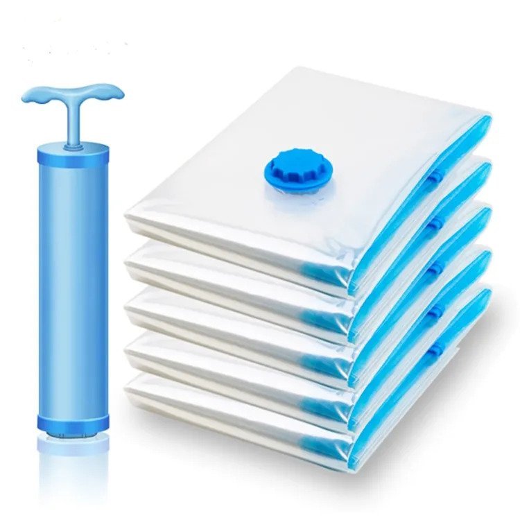 5PCS Reusable Ziplock Vacuum Storage Space Saver Bags With Travel Hand Pump For Clothes