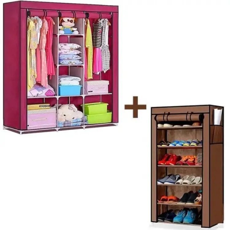 Portable 6 Layer Shoe Rack With Wardrobe Clothes Rack
